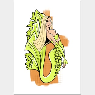 Blonde neon green mermaid Posters and Art